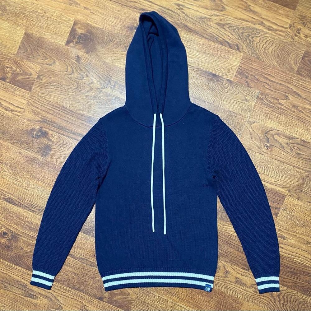 Long Wharf Westerly SeaWell Hooded Sweater Sz S Navy Blue Fisherman Coastal